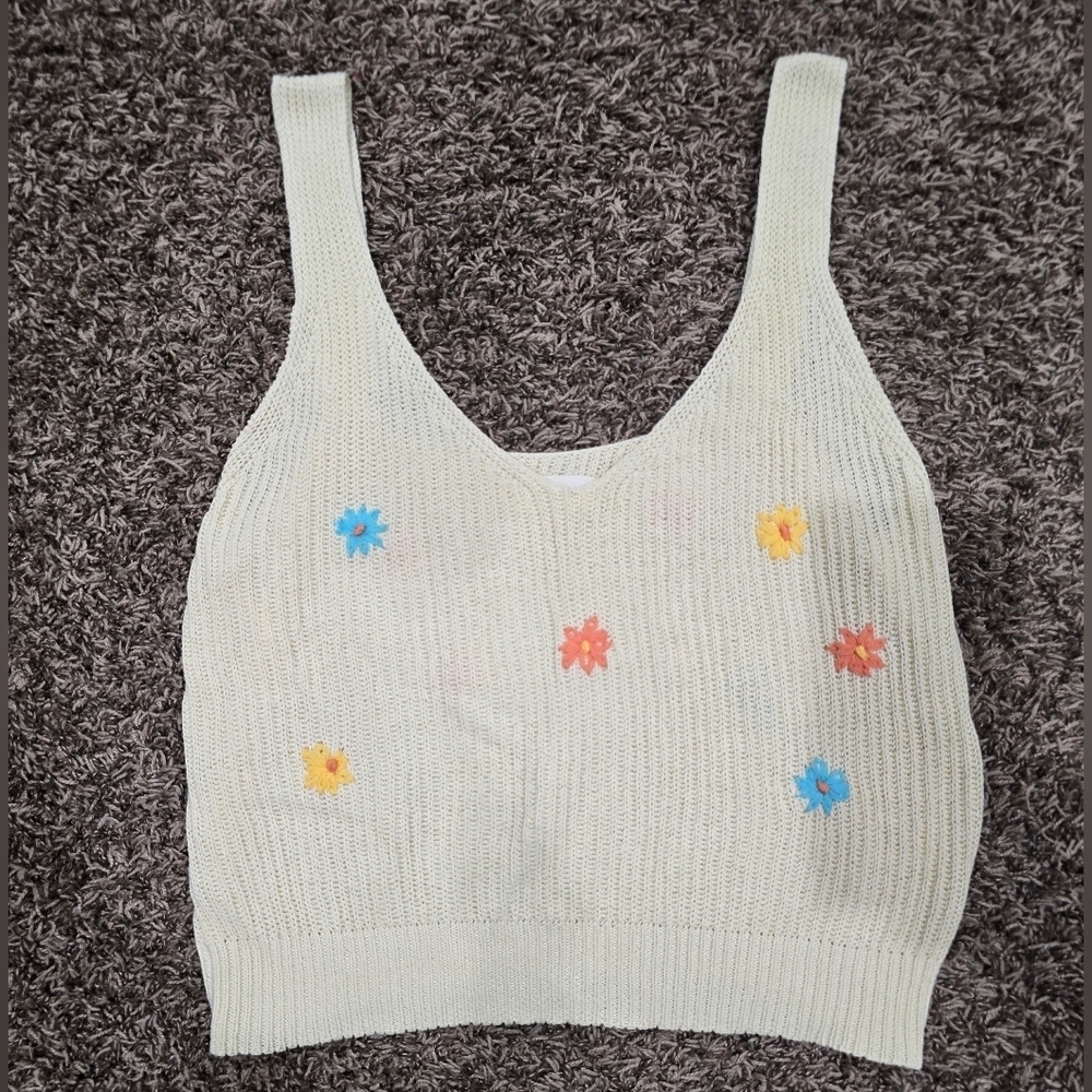 By Together Floral Knit Cream Tank Top Size M